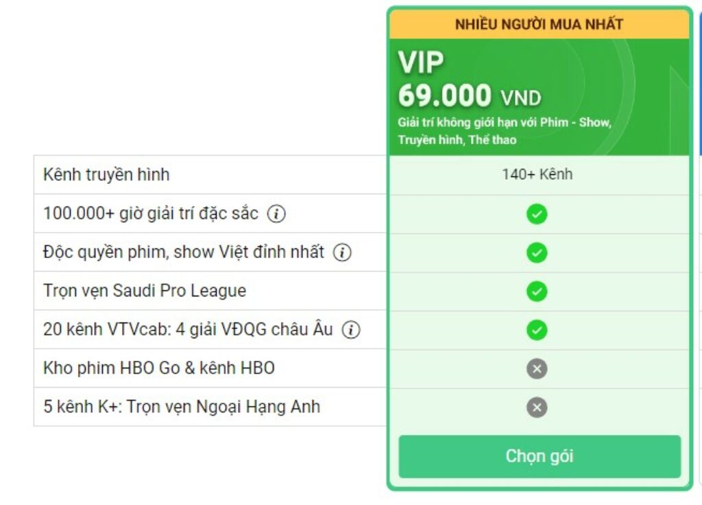 nâng cấp vieon vip