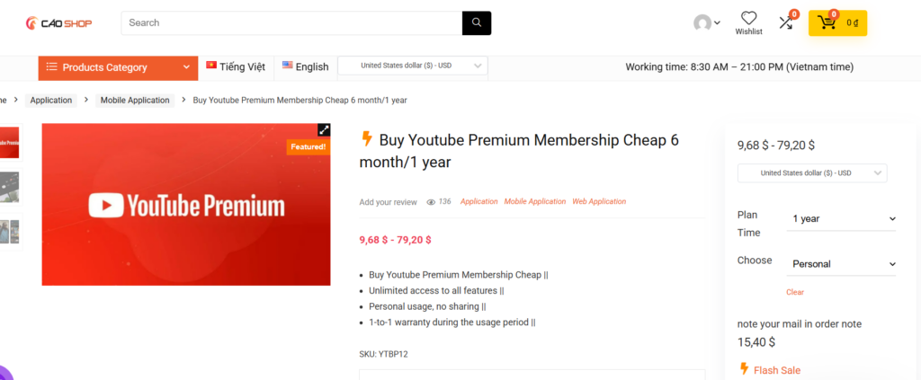 YouTube Premium cost at caoshop.net is super cheap!